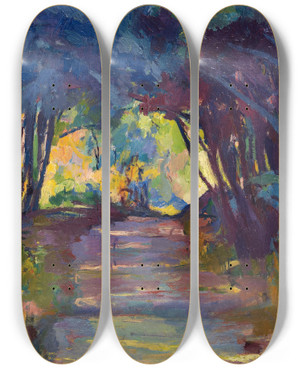 Triptych art skateboard deck of Giovanni Giacometti Forest Track by Giovanni Giacometti (1868-1933)