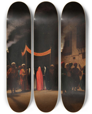 Triptych art skateboard deck of Charles Thodore Frre Noce Arabe Au Caire by Charles Theodore Frere (1814-1888)