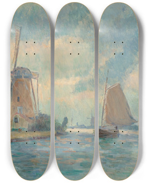 Triptych art skateboard deck of Albert Lebourg Moulin Delft by Albert Lebourg (1849-1928)