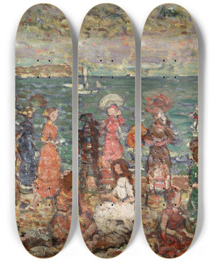 Triptych art skateboard deck of Maurice Prendergast Seashore by Maurice Prendergast (1858-1924)