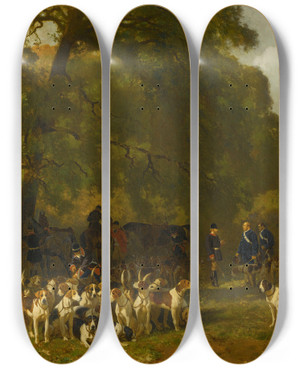 Triptych art skateboard deck of Jules Didier Dpart Pour La Chasse by Jules Didier (1831-1892)