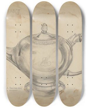 Triptych art skateboard deck of John Garay Silver Teapot by John Garay