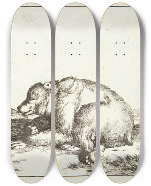 Triptych art skateboard deck of Marcus De Bye Liggende Bjrn Vendt Mod Venstre by Marcus de Bye (1638-1688)