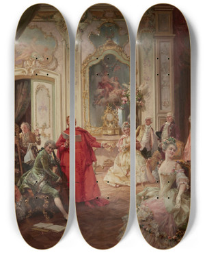 Triptych art skateboard deck of Cesare Auguste Detti A Delightful Performance_1 by Cesare Auguste Detti (1847-1914)
