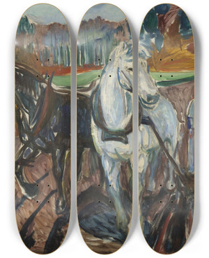 Triptych art skateboard deck of Edvard Munch Autumn Ploughing by Edvard Munch (1863-1944)