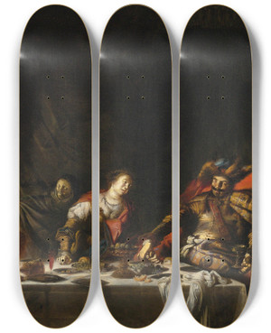 Triptych art skateboard deck of Willem Bartsius Judith And Holofernes by Willem Bartsius (1612-1665)