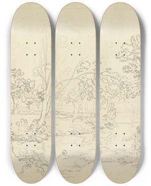 Triptych art skateboard deck of Benjamin West Landscape At Henstead by Benjamin West (1738-1820)