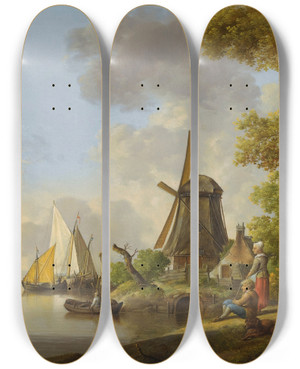 Triptych art skateboard deck of Jan Van Os A Summer Landscape by Jan Van Os (1744-1808)