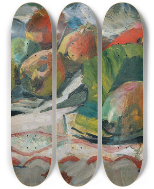 Triptych art skateboard deck of Franz Wiegele Fruit Still Life by Franz Wiegele (1887-1944)