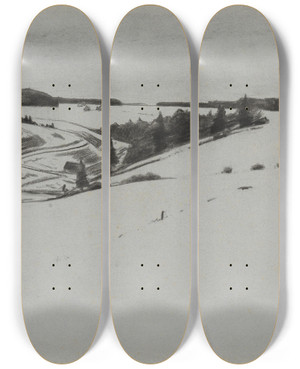 Triptych art skateboard deck of Gustav Kampmann Schneelandschaft Bei Knigsfeld by Gustav Kampmann (1859-1917)