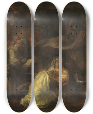 Triptych art skateboard deck of Rembrandt Van Rijn The Circumcision_2 by Rembrandt Van Rijn (1606-1669)