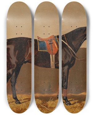 Triptych art skateboard deck of Emil Volkers Before The Ride by Emil Volkers (1831-1905)