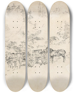 Triptych art skateboard deck of August Kratzer Pferdekutsche by August Kratzer (1913-1943)