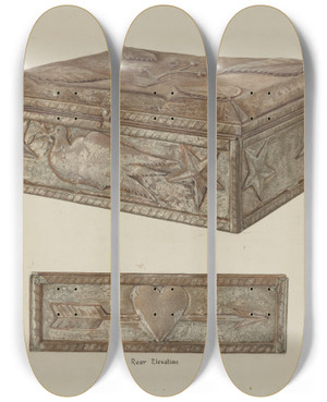 Triptych art skateboard deck of Adele Brooks Pa German Bridal Box by Adele Brooks