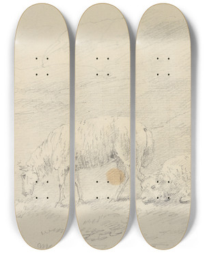 Triptych art skateboard deck of Sawrey Gilpin Two Sheep by Sawrey Gilpin (1733-1807)