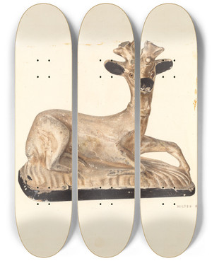 Triptych art skateboard deck of Milton Bevier Chalkware Deer by Milton Bevier