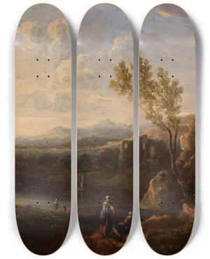 Triptych art skateboard deck of Richard Wilson Small Landscape by Richard Wilson (1714-1782)