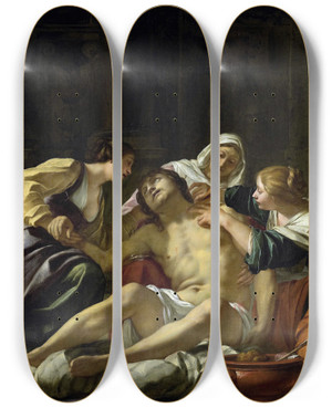 Triptych art skateboard deck of Jacques Blanchard St Sebastian Nursed By Irene And Her Helpers by Jacques Blanchard (1600-1638)