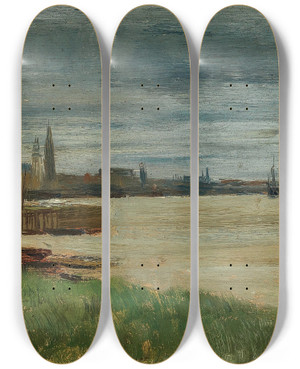 Triptych art skateboard deck of Henri Evenepoel Anvers Le Fleuve La Rade Danvers by Henri Evenepoel (1872-1899)