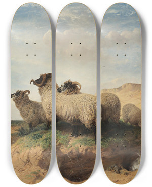 Triptych art skateboard deck of Richard Ansdell Lytham Sandhills by Richard Ansdell (1815-1885)