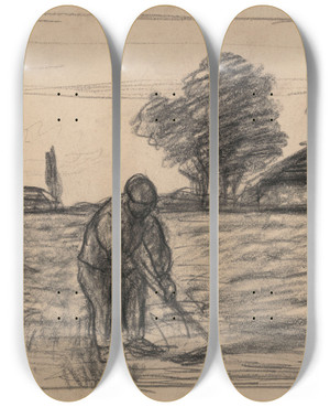 Triptych art skateboard deck of Jakob Smits The Mower by Jakob Smits (1855-1928)
