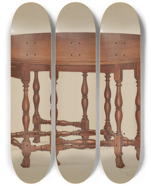 Triptych art skateboard deck of Frank Wenger Gatelegged Table_2 by Frank Wenger (20-)