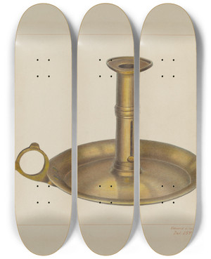 Triptych art skateboard deck of Edward L Loper Brass Candlestick by Edward L Loper (1916-2011)
