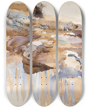 Triptych art skateboard deck of John Singer Sargent Alligators by John Singer Sargent (1856-1925)
