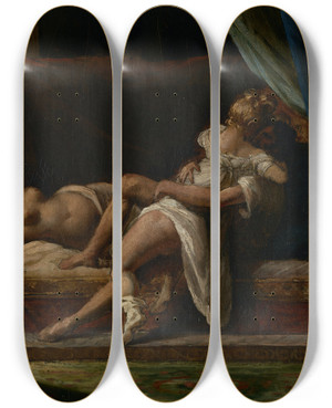 Triptych art skateboard deck of Thodore Gricault Three Lovers by Theodore Gericault (1791-1824)
