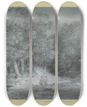 Triptych art skateboard deck of Thomas Gainsborough Forest Landscape by Thomas Gainsborough (1727-1788)