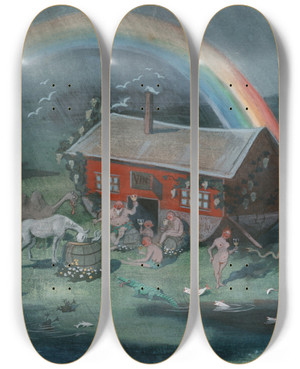 Triptych art skateboard deck of Ivar Arosenius The First Tavern by Ivar Arosenius (1878-1909)