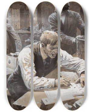 Triptych art skateboard deck of William Robinson Leigh After The Election by William Robinson Leigh (1866-1955)