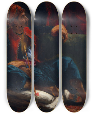 Triptych art skateboard deck of Eugne Delacroix The Smoker_1 by Eugene Delacroix (1798-1863)