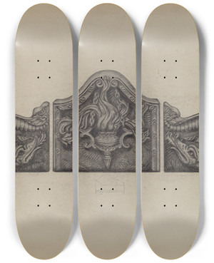 Triptych art skateboard deck of Austin L Davison Coal Grate For Fireplace by Austin L Davison
