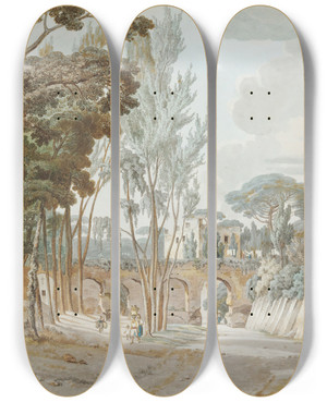 Triptych art skateboard deck of William Pars Ancient Aquaducts Near The Capodichino by William Pars (1742-1782)