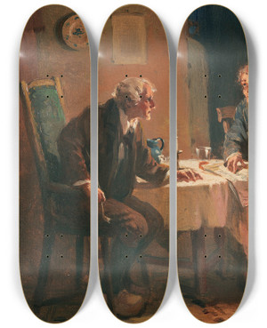 Triptych art skateboard deck of Alexander Rosell Die Diskussion by Alexander Rosell (1859-1922)