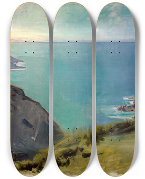 Triptych art skateboard deck of Abbott Handerson Thayer Cornish Headlands by Abbott Handerson Thayer (1849-1921)