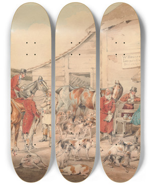 Triptych art skateboard deck of Henry Thomas Alken Foxhunting The Refreshment by Henry Thomas Alken (1785-1851)
