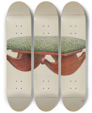Triptych art skateboard deck of Vincent P Rosel Rocker Footstool by Vincent P Rosel