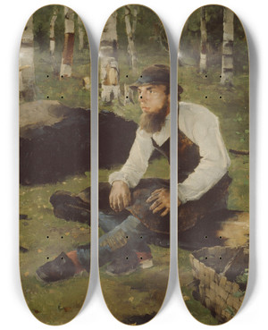Triptych art skateboard deck of Helene Schjerfbeck Charcoal Burner by Helene Schjerfbeck (1862-1946)