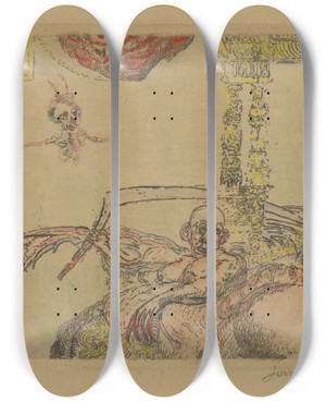 Triptych art skateboard deck of James Ensor De Ontucht_1 by James Ensor (1860-1949)