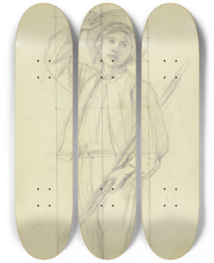 Triptych art skateboard deck of Jakob Becker Farmboy With Hat by Jakob Becker (1810-1872)