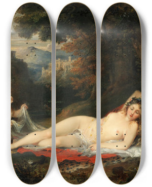 Triptych art skateboard deck of George Arnald Venus And Cupid by George Arnald (1763-1841)
