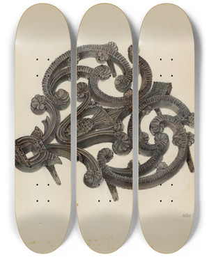 Triptych art skateboard deck of Peter Connin Iron Holder by Peter Connin
