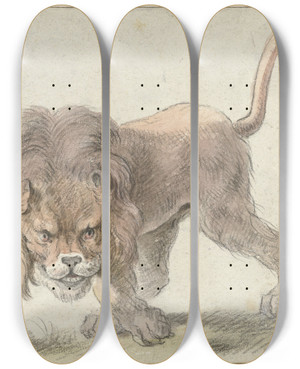 Triptych art skateboard deck of Cornelis Saftleven Lion by Cornelis Saftleven (1607-1681)