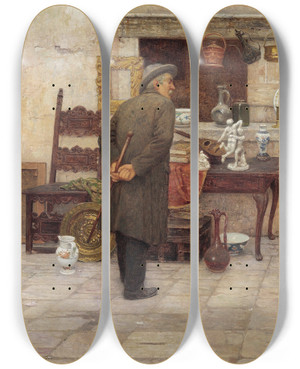 Triptych art skateboard deck of Luigi Pastega Der Kunstliebhaber by Luigi Pastega (1858-1927)
