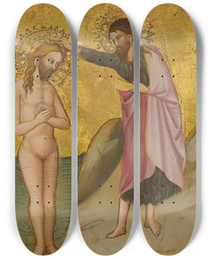 Triptych art skateboard deck of Cecco Di Pietro The Baptism Of Christ by Cecco di Pietro (1370-1399)