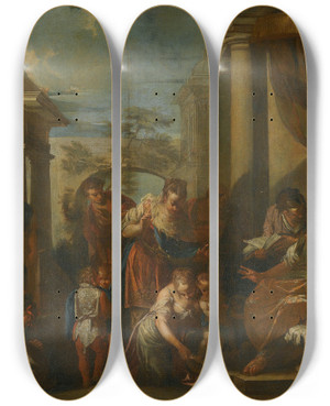 Triptych art skateboard deck of Anton Kern Moses Trampling On Pharaohs Crown by Anton Kern (1710-1747)
