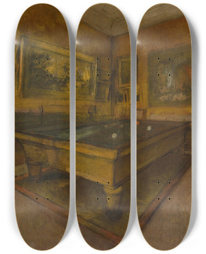 Triptych art skateboard deck of Edgar Degas Billiard Room At Mnilhubert by Edgar Degas (1834-1917)