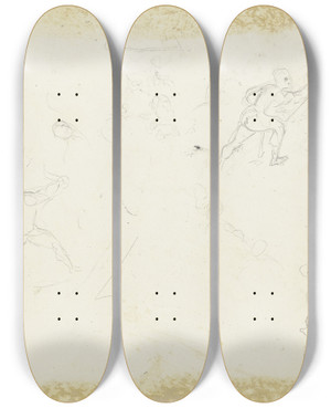 Triptych art skateboard deck of Eugne Delacroix Faust Und Mephisto Auf Dem Blocksberg by Eugene Delacroix (1798-1863)